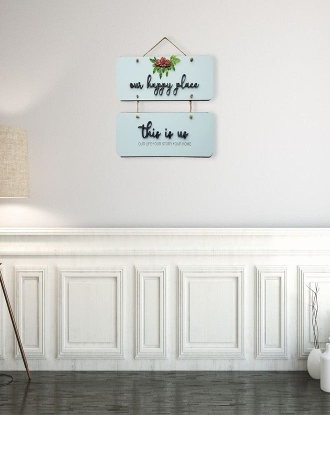 Chalk My Theme Our Happy Place Wooden Wall Hanging Hanger For Living Room, Bedroom, Gift, and Entrance-Blue - Image 4